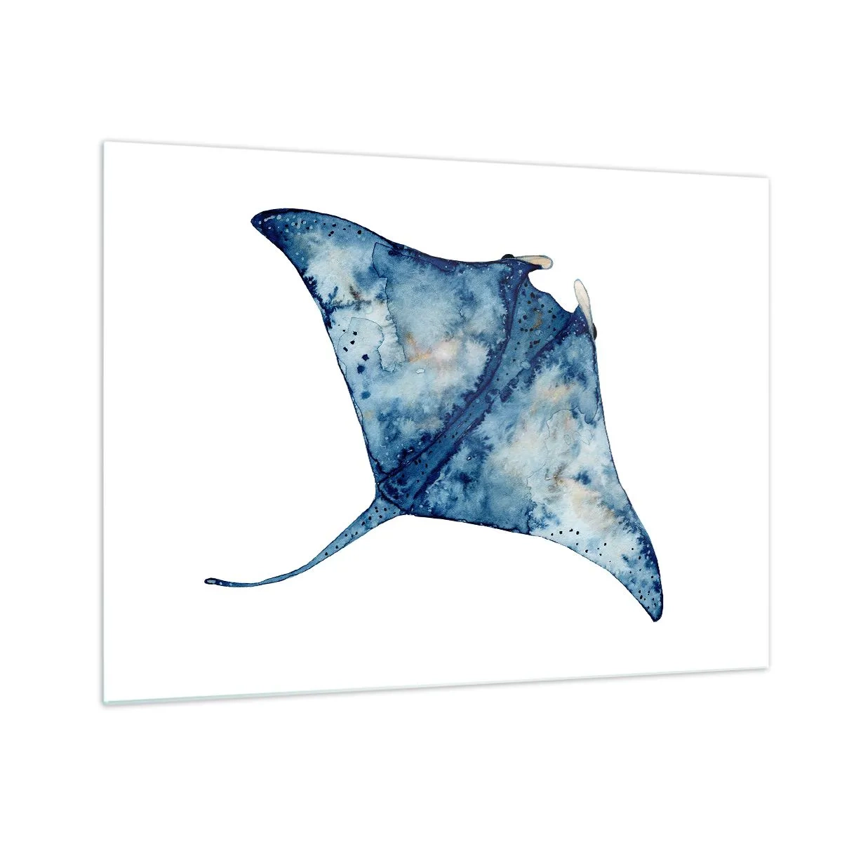 Glasbild - Bild auf glas - Marineblauer Strahl im Aquarellstil auf weißem Hintergrund - 70x50cm - Leben im Blau - Moderne Wanddekoration für Wohnzimmer und Schlafzimmer ARTTOR