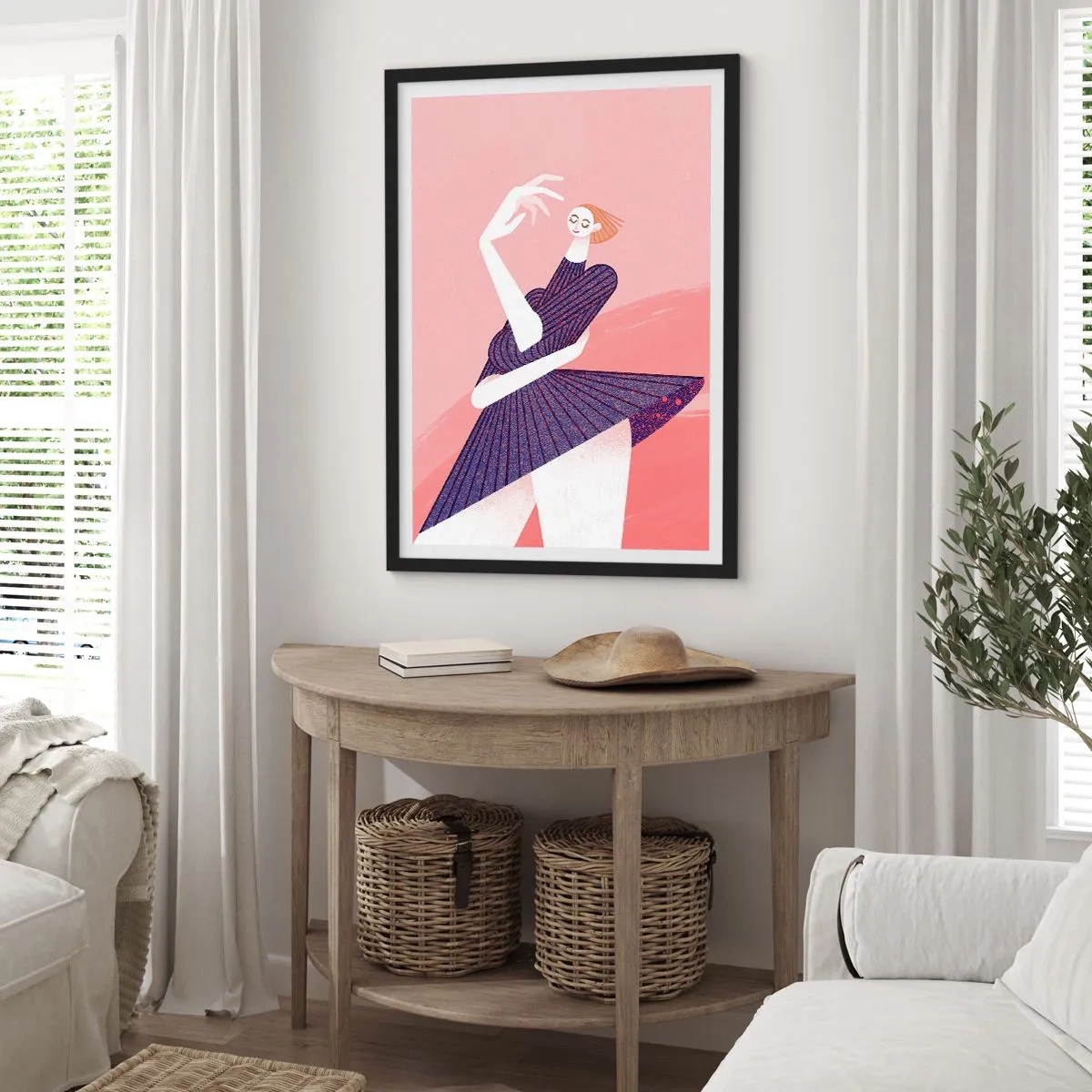 Poster in einem schwarzem Rahmen - Abstrakte weibliche Silhouette in einer dynamischen Pose - 50x70cm - Jeder Schritt ist ein Tanzgürtel - Moderne Wanddekoration für Wohnzimmer und Schlafzimmer ARTTOR