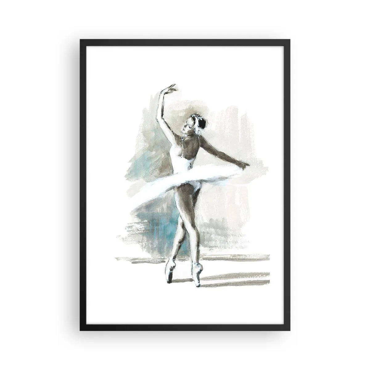 Poster in einem schwarzem Rahmen - Eine Balletttänzerin in einem weißen Kleid tritt auf - 50x70cm - In einen Schwan verzaubert - Moderne Wanddekoration für Wohnzimmer und Schlafzimmer ARTTOR