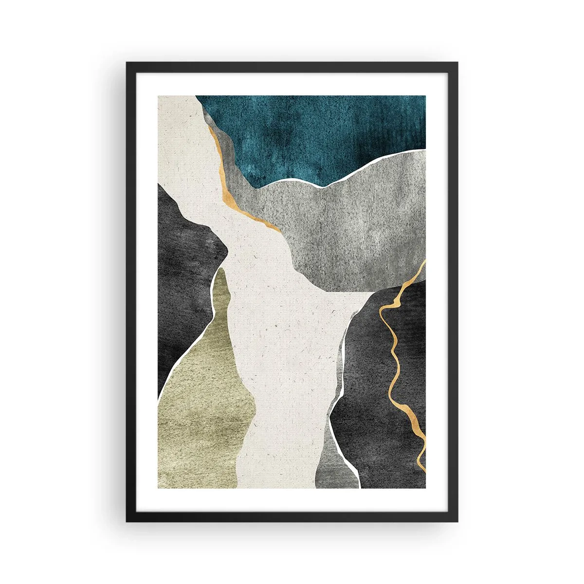 Poster in einem schwarzem Rahmen - Abstrakte Komposition mit geometrischen Formen - 50x70cm - Mosaikkomposition mit Goldfaden - Moderne Wanddekoration für Wohnzimmer und Schlafzimmer ARTTOR