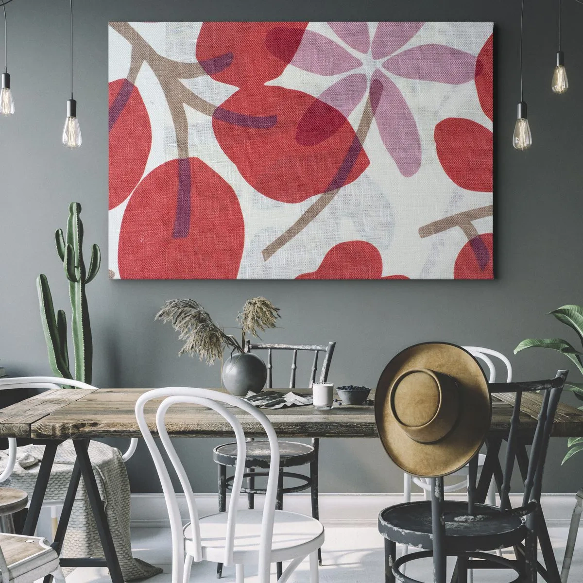 Bild auf Leinwand - Leinwandbild - Blüten und Blätter in Rot- und Rosatönen - 70x50cm - Blumenarrangement in Rosa - Moderne Wanddekoration für Wohnzimmer und Schlafzimmer ARTTOR