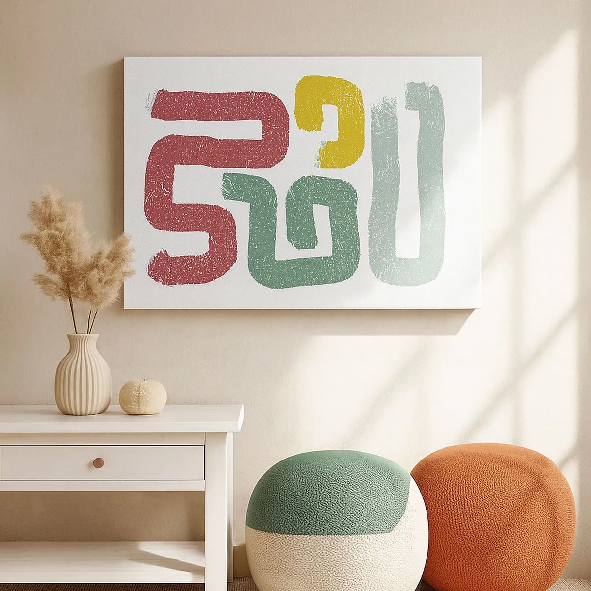 Bild auf Leinwand - Leinwandbild - Bunte geometrische Muster im abstrakten Stil - 70x50cm - In einer unbekannten Sprache - Moderne Wanddekoration für Wohnzimmer und Schlafzimmer ARTTOR