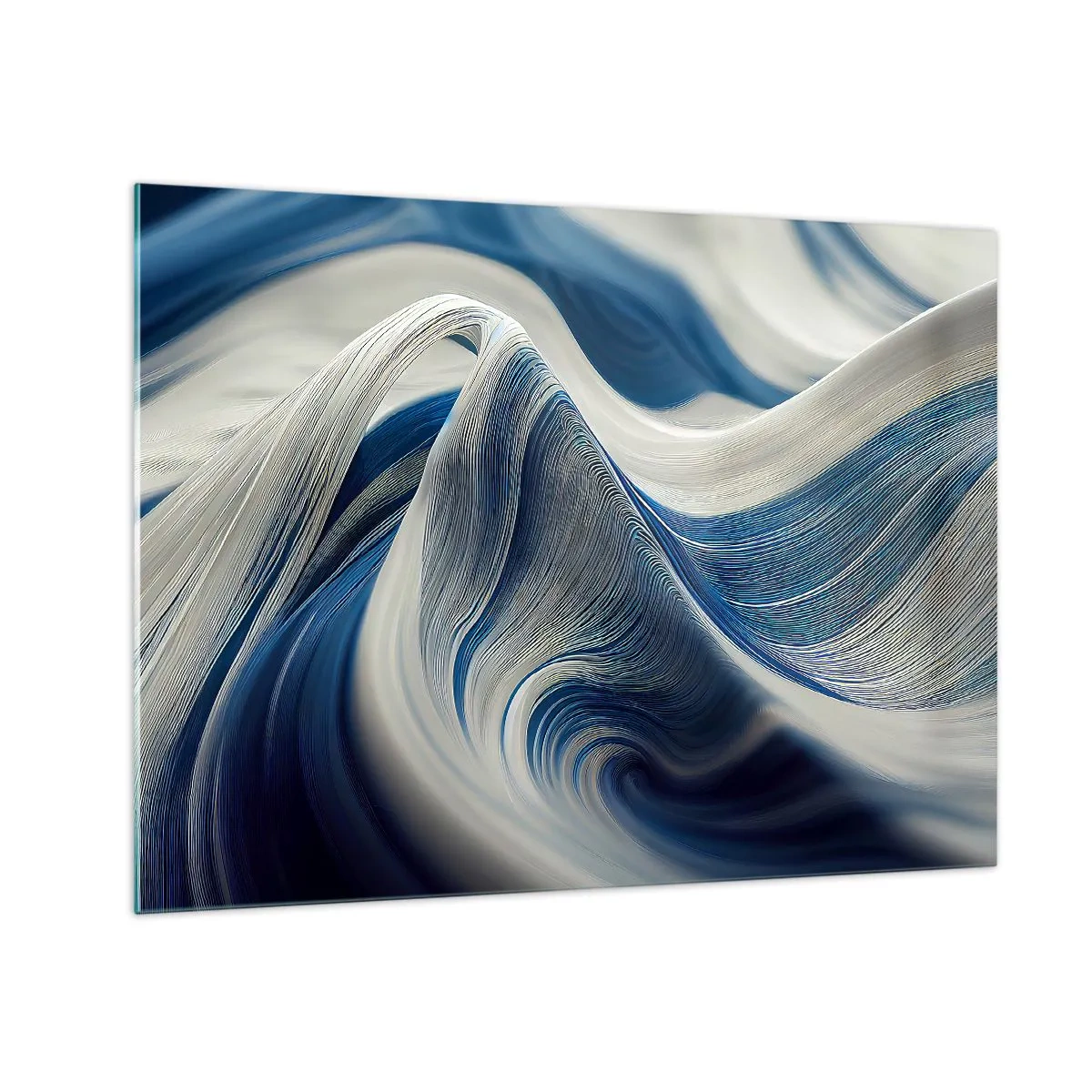 Glasbild - Bild auf glas - Dynamische Abstraktion in Blau- und Weißtönen - 70x50cm - Fließfähigkeit von Blau und Weiß - Moderne Wanddekoration für Wohnzimmer und Schlafzimmer ARTTOR