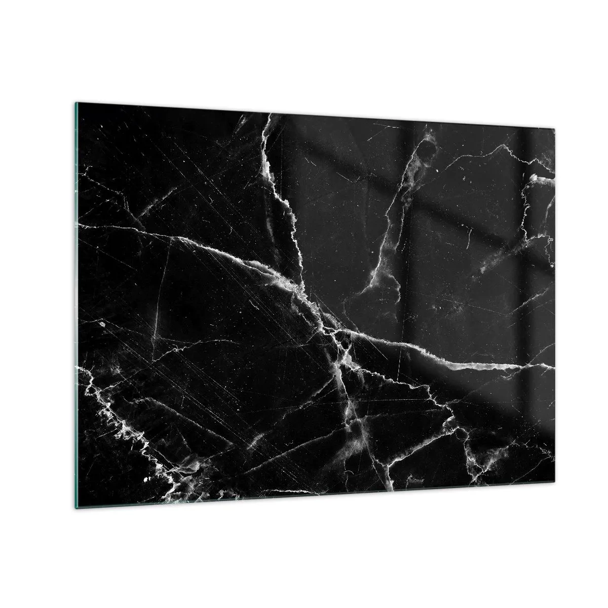 Glasbild - Bild auf glas - Schwarze Marmoroberfläche mit hellen Adern - 70x50cm - Geheimleben des Steins - Moderne Wanddekoration für Wohnzimmer und Schlafzimmer ARTTOR