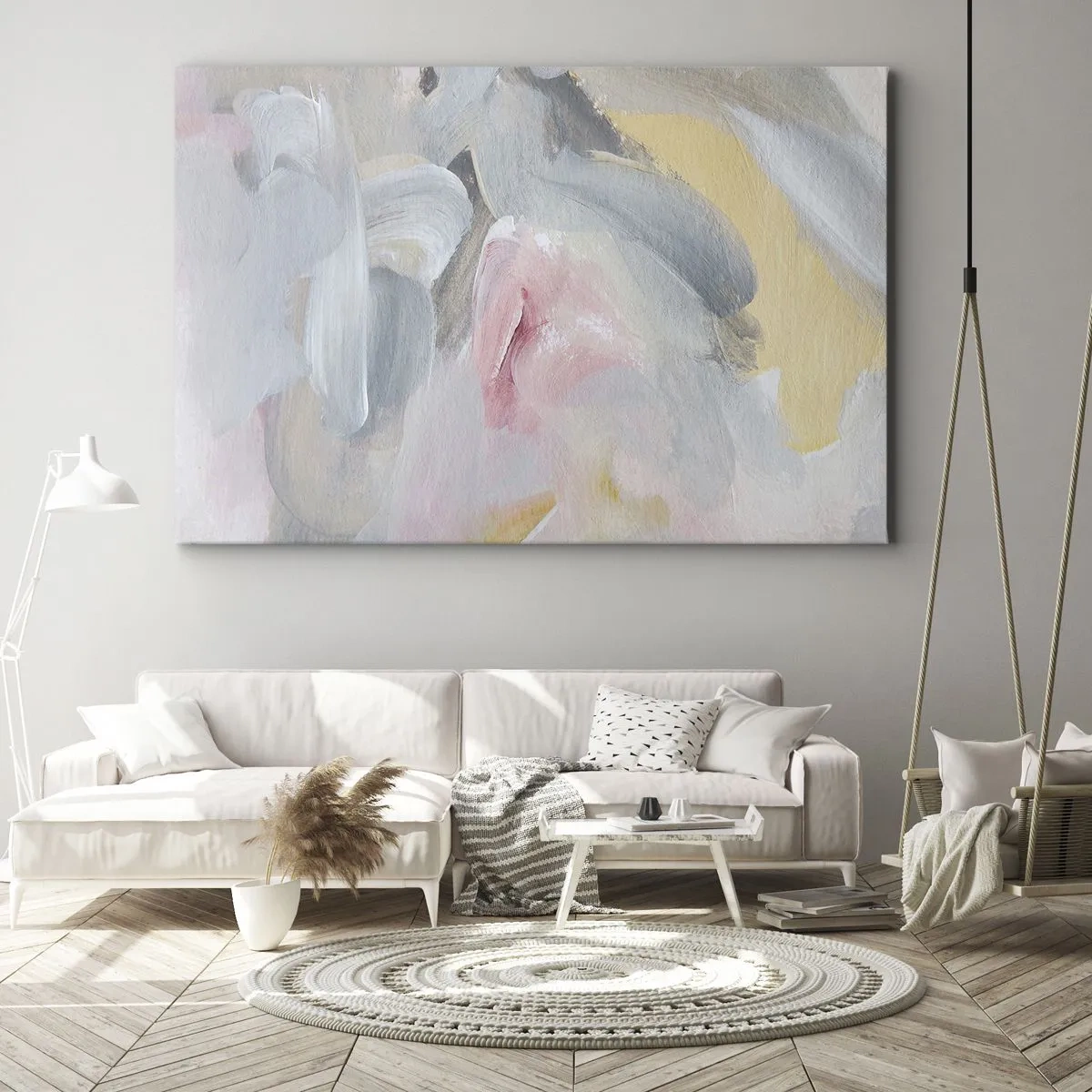 Bild auf Leinwand - Leinwandbild - Abstrakte Pastellstriche in Rosa- und Grautönen. - 70x50cm - In einer Pastellwelt - Moderne Wanddekoration für Wohnzimmer und Schlafzimmer ARTTOR