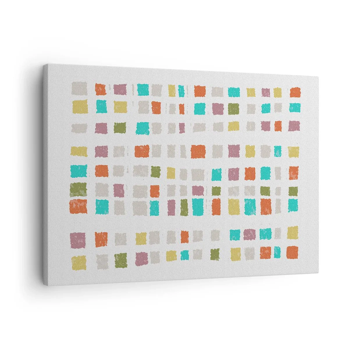 Bild auf Leinwand - Leinwandbild - Bunte Quadrate in minimalistischer Anordnung auf weißem Hintergrund - 70x50cm - Unbekanntes Spiel - Moderne Wanddekoration für Wohnzimmer und Schlafzimmer ARTTOR