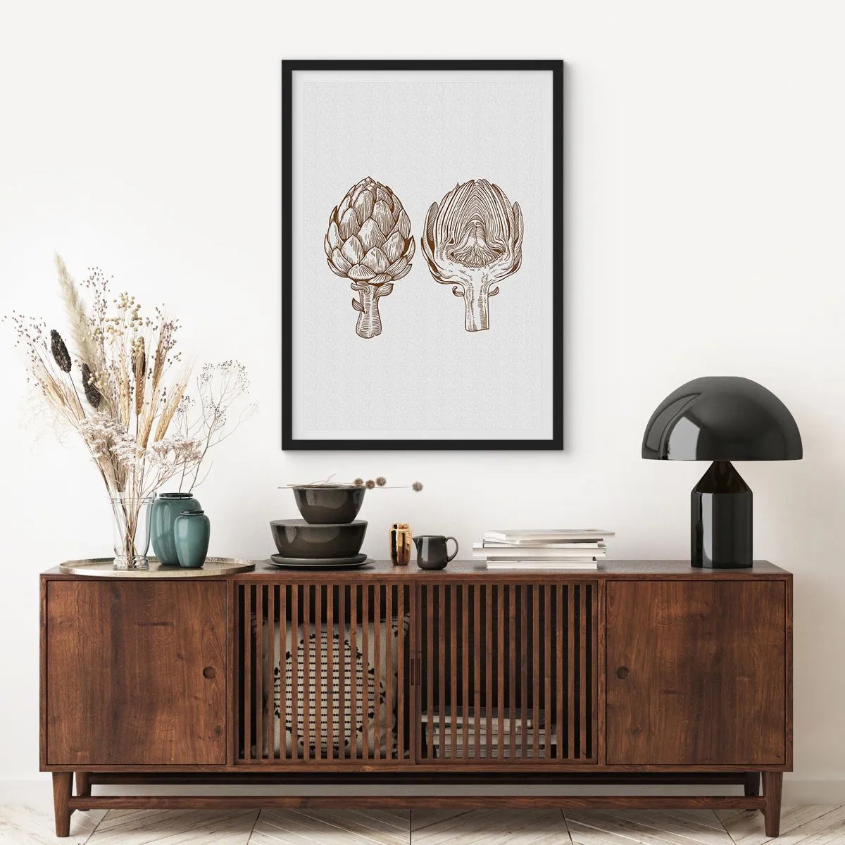 Poster in einem schwarzem Rahmen - Vintage Illustration von zwei Artischocken - 50x70cm - Anatomie-Lektion - Moderne Wanddekoration für Wohnzimmer und Schlafzimmer ARTTOR