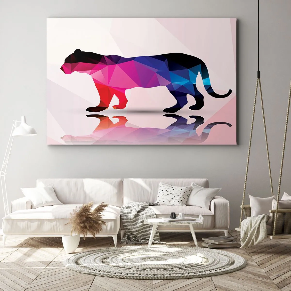 Bild auf Leinwand - Leinwandbild - Geometrische Panther-Silhouette in Rosa- und Blautönen - 70x50cm - Diment Panther - Moderne Wanddekoration für Wohnzimmer und Schlafzimmer ARTTOR