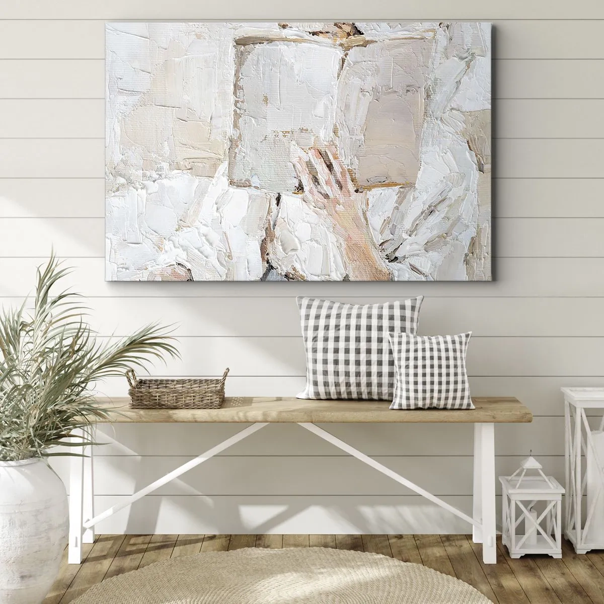 Bild auf Leinwand - Leinwandbild - Ein impressionistisches Gemälde einer Hand, die ein offenes Buch hält. - 70x50cm - In einer anderen Welt - Moderne Wanddekoration für Wohnzimmer und Schlafzimmer ARTTOR
