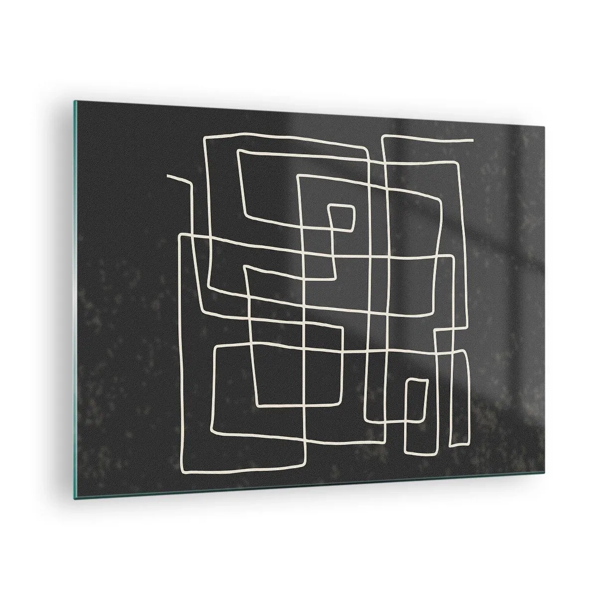 Glasbild - Bild auf glas - Geometrische Abstraktion mit weißen Linien auf schwarzem Hintergrund - 70x50cm - Nicht so einfach - Moderne Wanddekoration für Wohnzimmer und Schlafzimmer ARTTOR
