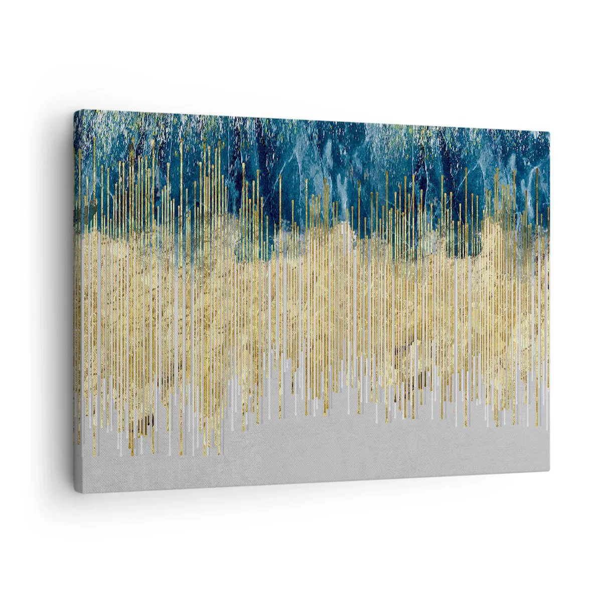 Bild auf Leinwand - Leinwandbild - Goldene Linien vor einem Hintergrund aus marineblauer und grauer Abstraktion - 70x50cm - Vergoldete Grenze - Moderne Wanddekoration für Wohnzimmer und Schlafzimmer ARTTOR