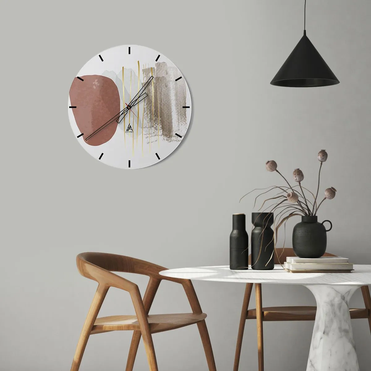 Wanduhr - Glasuhr - Minimalistische abstrakte Formen in Beige- und Brauntönen - 30x30cm - Abstrakte Kolonnade - Moderne Wanddekoration für Wohnzimmer, Küche und Schlafzimmer ARTTOR