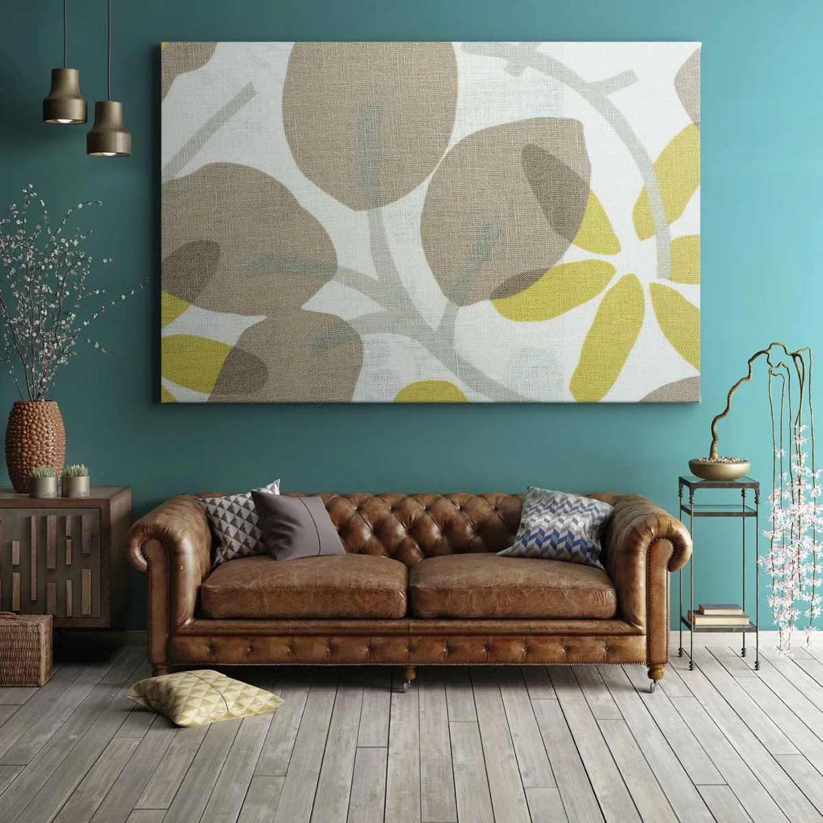 Bild auf Leinwand - Leinwandbild - Abstrakte Blätter in Beige- und Gelbtönen - 70x50cm - Komposition in voller Sonne - Moderne Wanddekoration für Wohnzimmer und Schlafzimmer ARTTOR