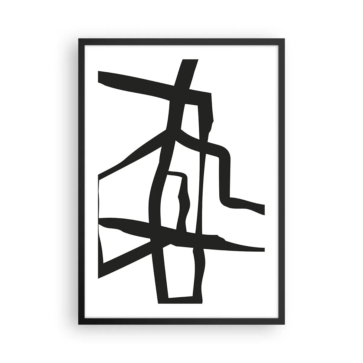 Poster in einem schwarzem Rahmen - Abstrakte Komposition aus schwarzen Linien auf weißem Hintergrund - 50x70cm - Schwarz-Weiß-Design - Moderne Wanddekoration für Wohnzimmer und Schlafzimmer ARTTOR