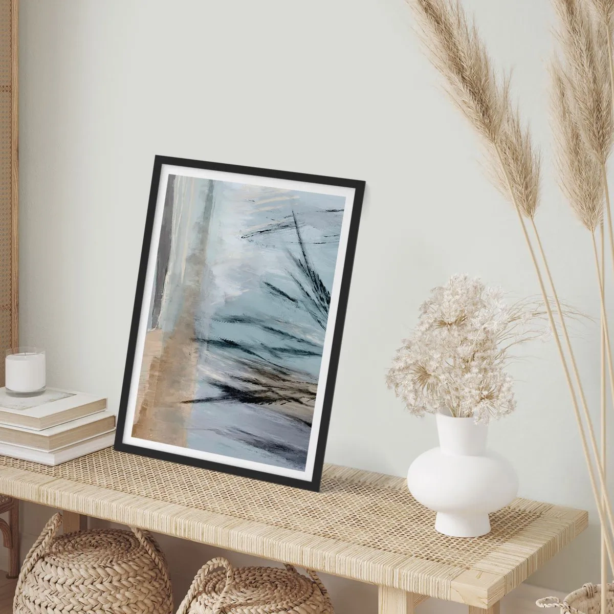 Poster in einem schwarzem Rahmen - Eine zarte, von der Natur inspirierte Abstraktion in gedämpften Farben. - 50x70cm - Winterfelder - Moderne Wanddekoration für Wohnzimmer und Schlafzimmer ARTTOR