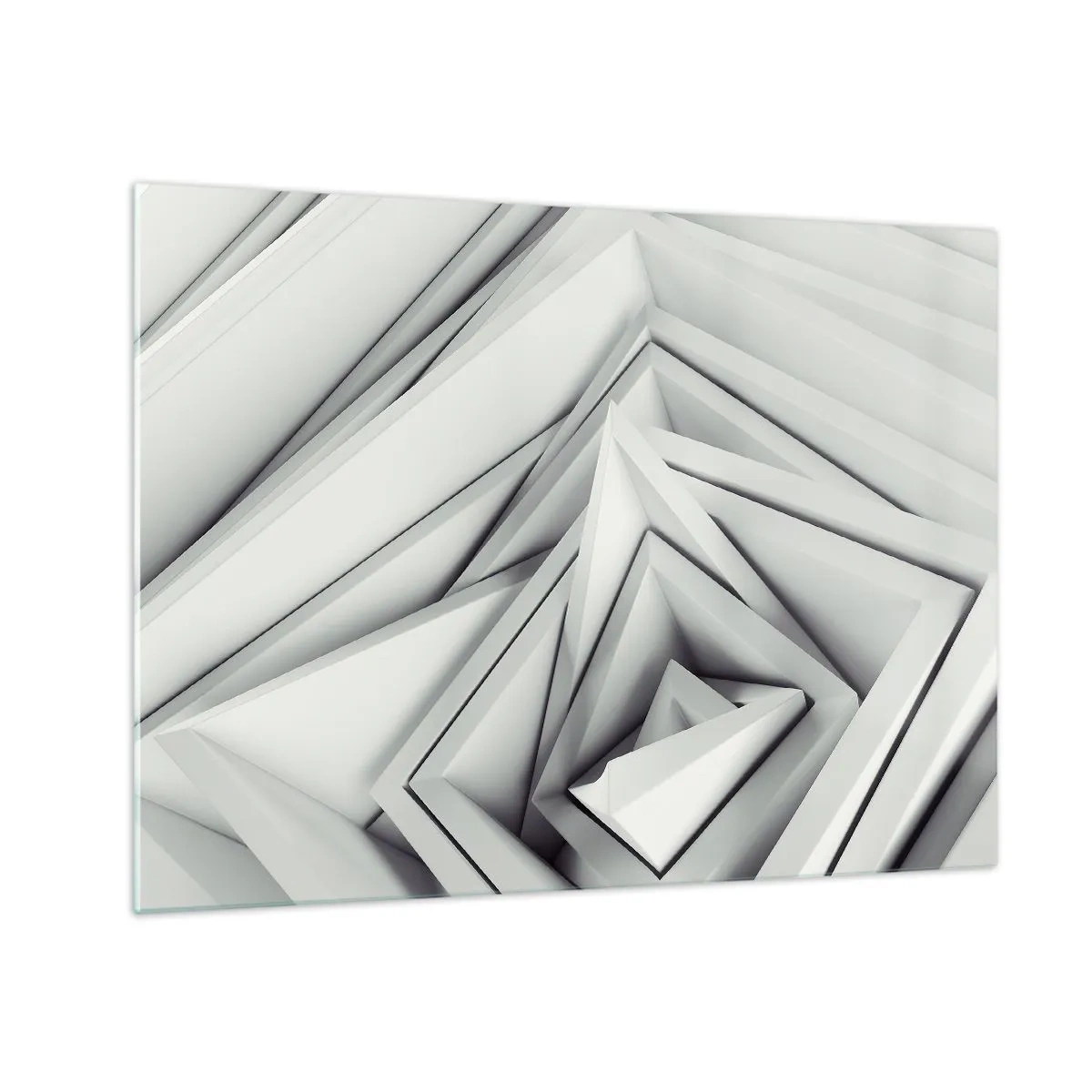 Glasbild - Bild auf glas - Dreidimensionale geometrische Formen in Grautönen - 70x50cm - Spitzwinklige Knospen - Moderne Wanddekoration für Wohnzimmer und Schlafzimmer ARTTOR