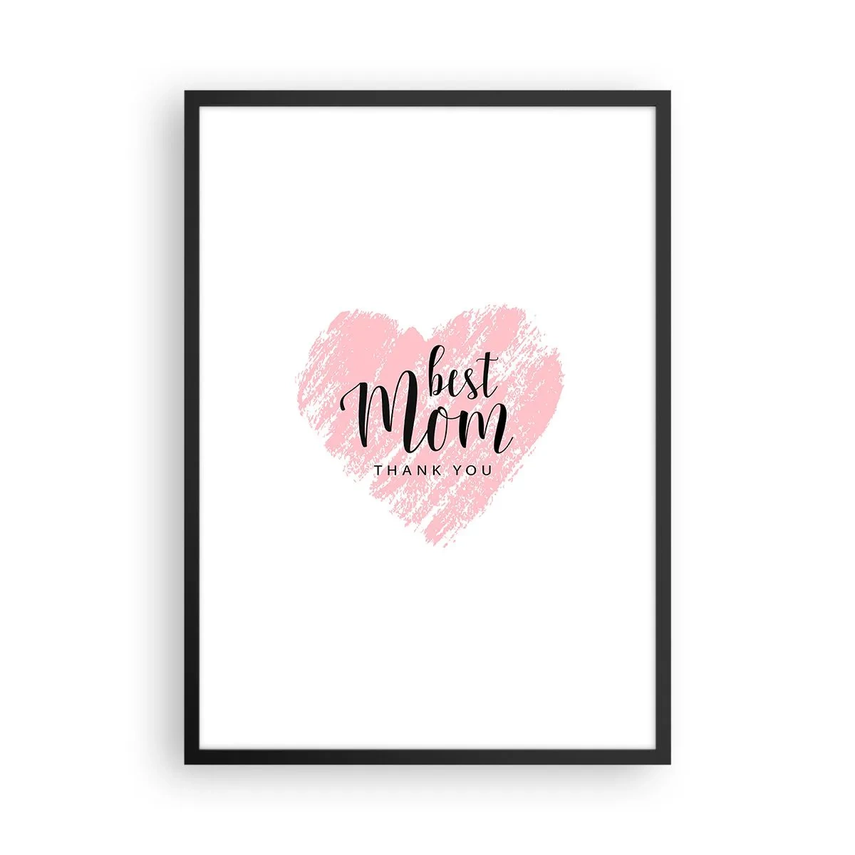 Poster in einem schwarzem Rahmen - Rosa Herz mit Text auf weißem Hintergrund im minimalistischen Stil - 50x70cm - Immer der richtige Moment - Moderne Wanddekoration für Wohnzimmer und Schlafzimmer ARTTOR