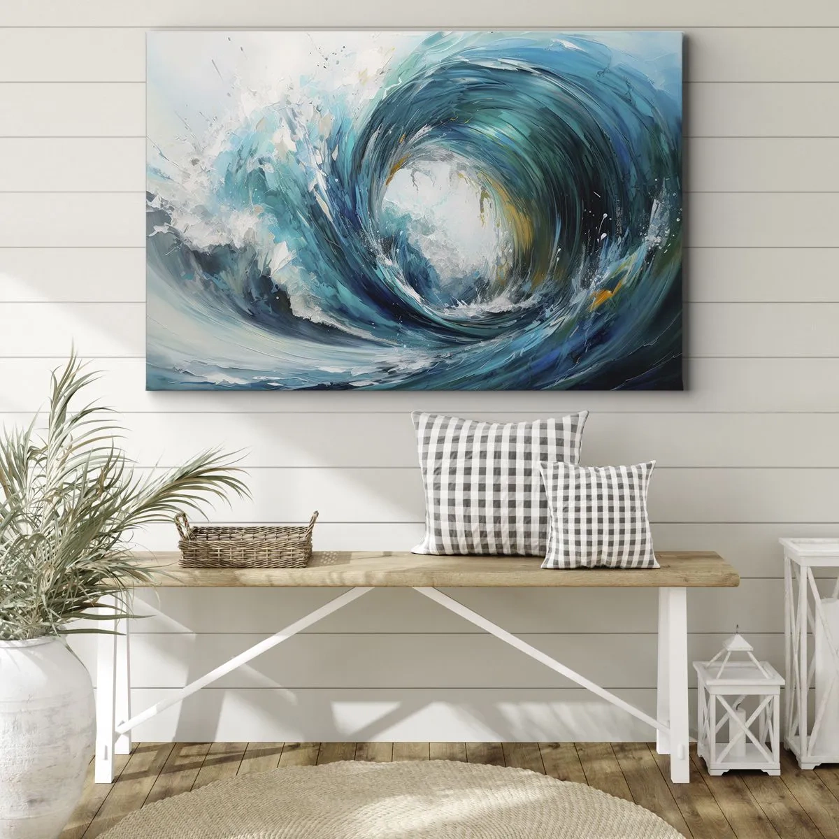 Bild auf Leinwand - Leinwandbild - Eine dynamische Welle in Blau- und Türkistönen - 70x50cm - Meeresportal - Moderne Wanddekoration für Wohnzimmer und Schlafzimmer ARTTOR