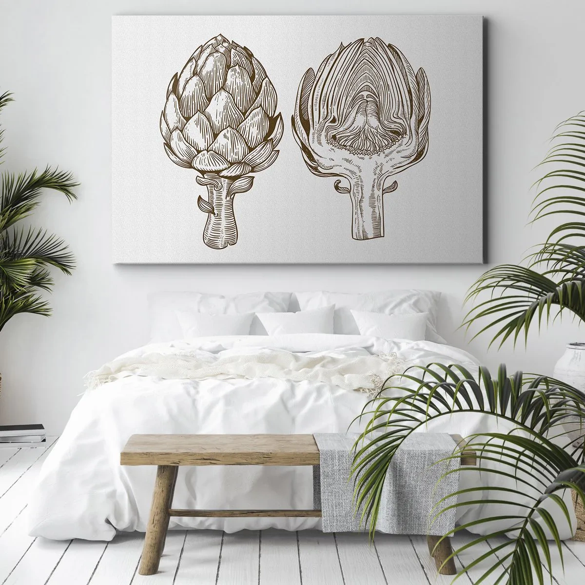 Bild auf Leinwand - Leinwandbild - Vintage Kunstzeichnung einer Artischocke - 70x50cm - Anatomie-Lektion - Moderne Wanddekoration für Wohnzimmer und Schlafzimmer ARTTOR