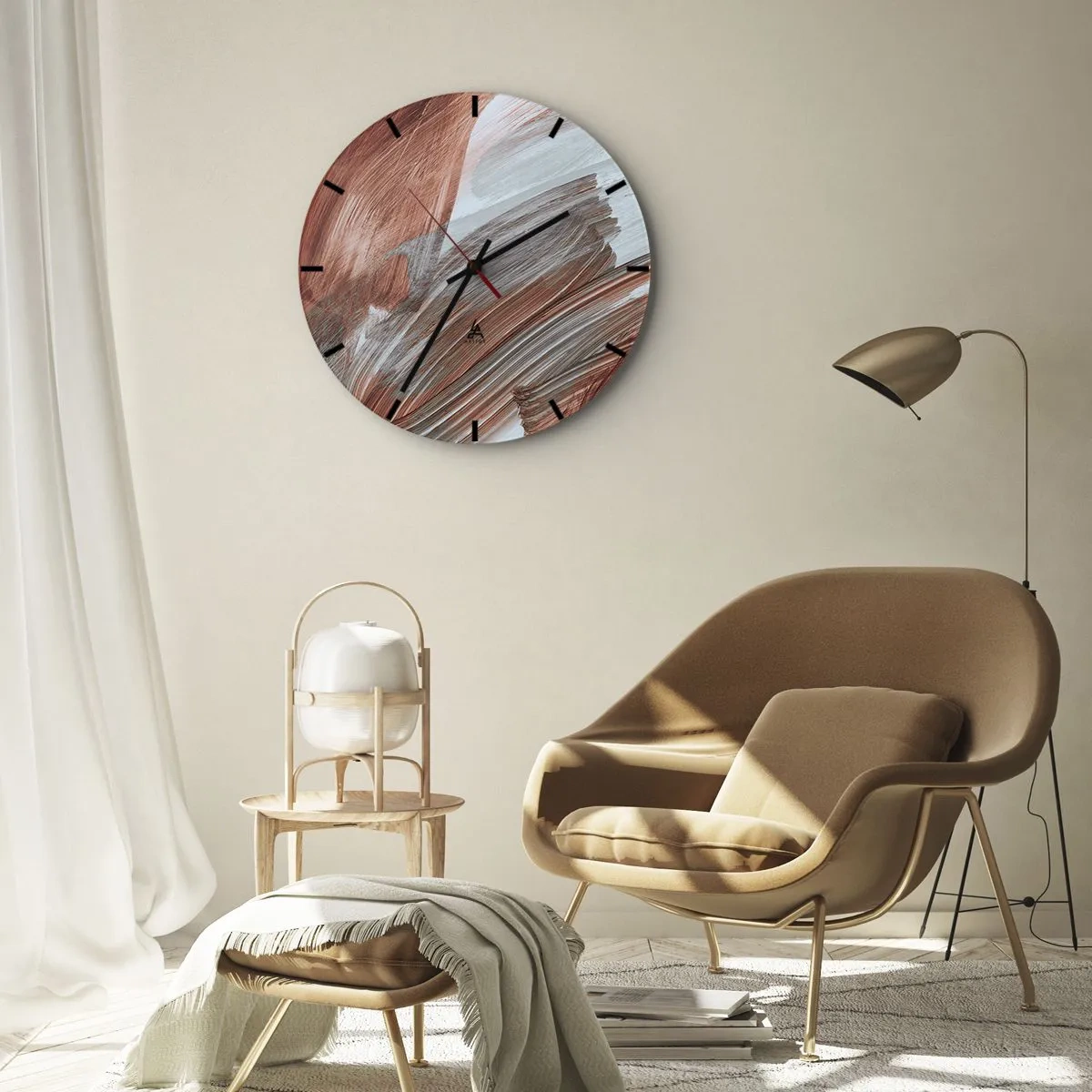 Wanduhr - Glasuhr - Herbstliche Pinselstriche in rötlich-grauen Tönen - 30x30cm - Herbst und windige Abstraktion - Moderne Wanddekoration für Wohnzimmer, Küche und Schlafzimmer ARTTOR