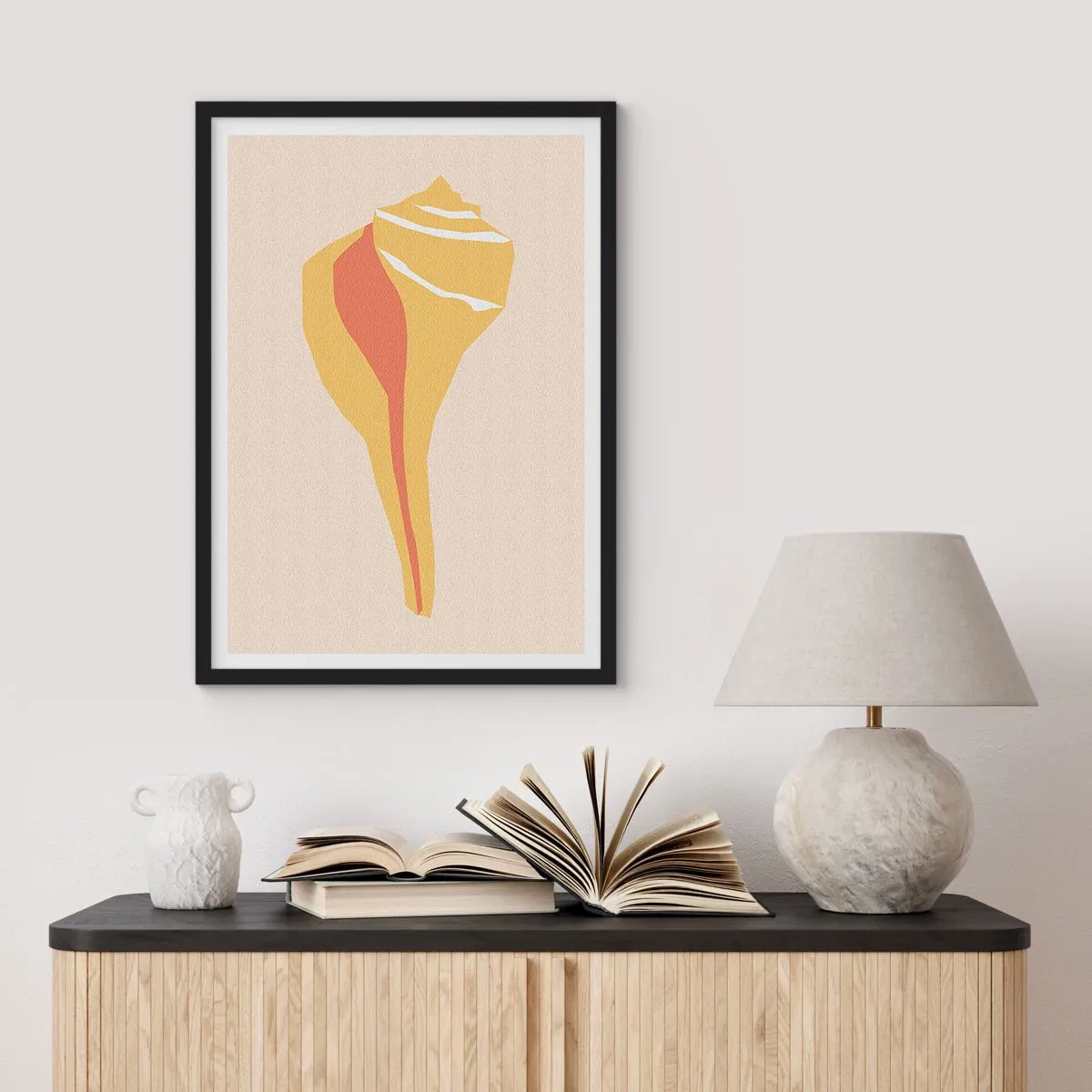 Poster in einem schwarzem Rahmen - Minimalistische Muschelgrafiken in warmen Farben - 50x70cm - Organische Abstraktion – Wachstum - Moderne Wanddekoration für Wohnzimmer und Schlafzimmer ARTTOR