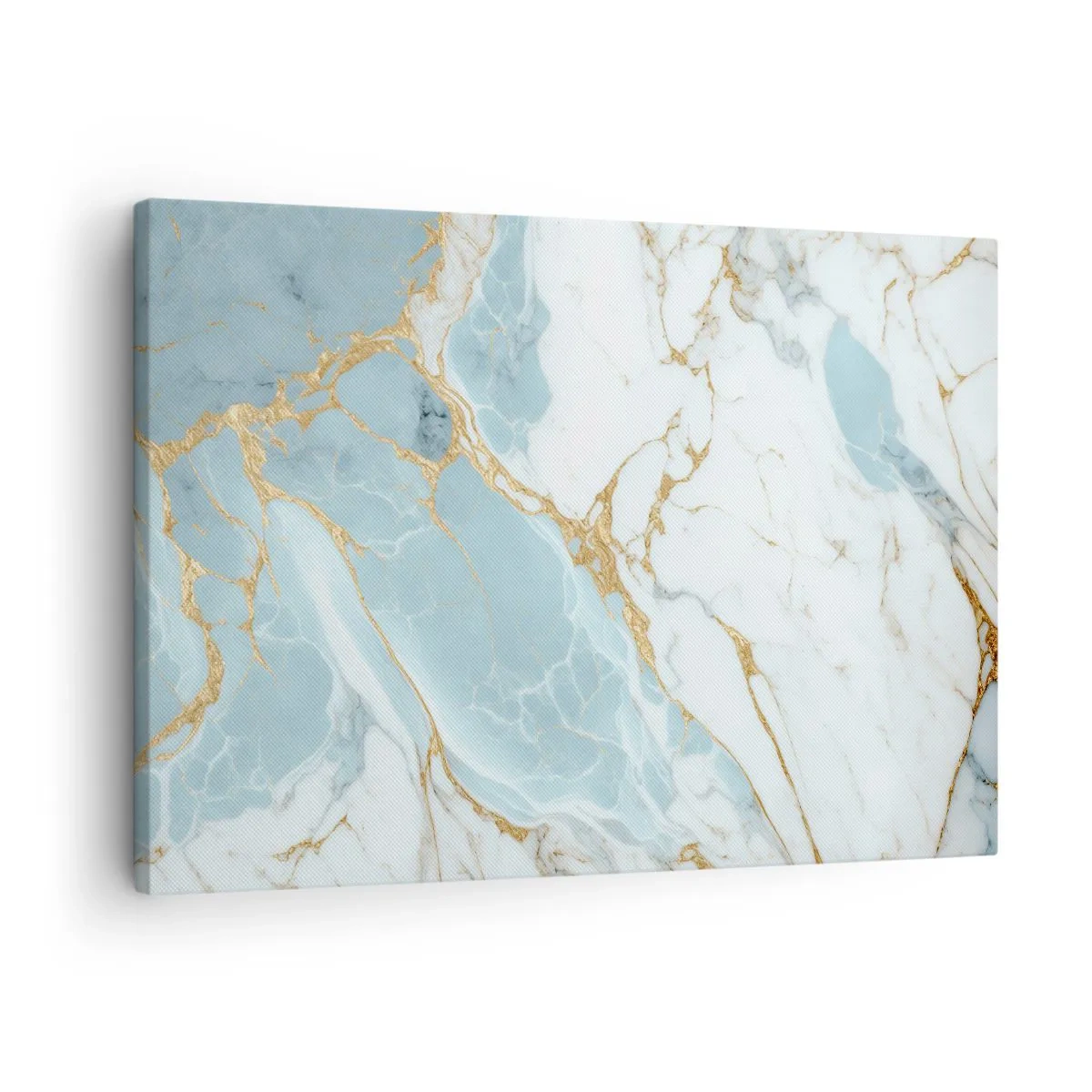 Bild auf Leinwand - Leinwandbild - Blaue und weiße Marmormuster mit zusätzlichen goldenen Adern - 70x50cm - Reichtum des Steins - Moderne Wanddekoration für Wohnzimmer und Schlafzimmer ARTTOR