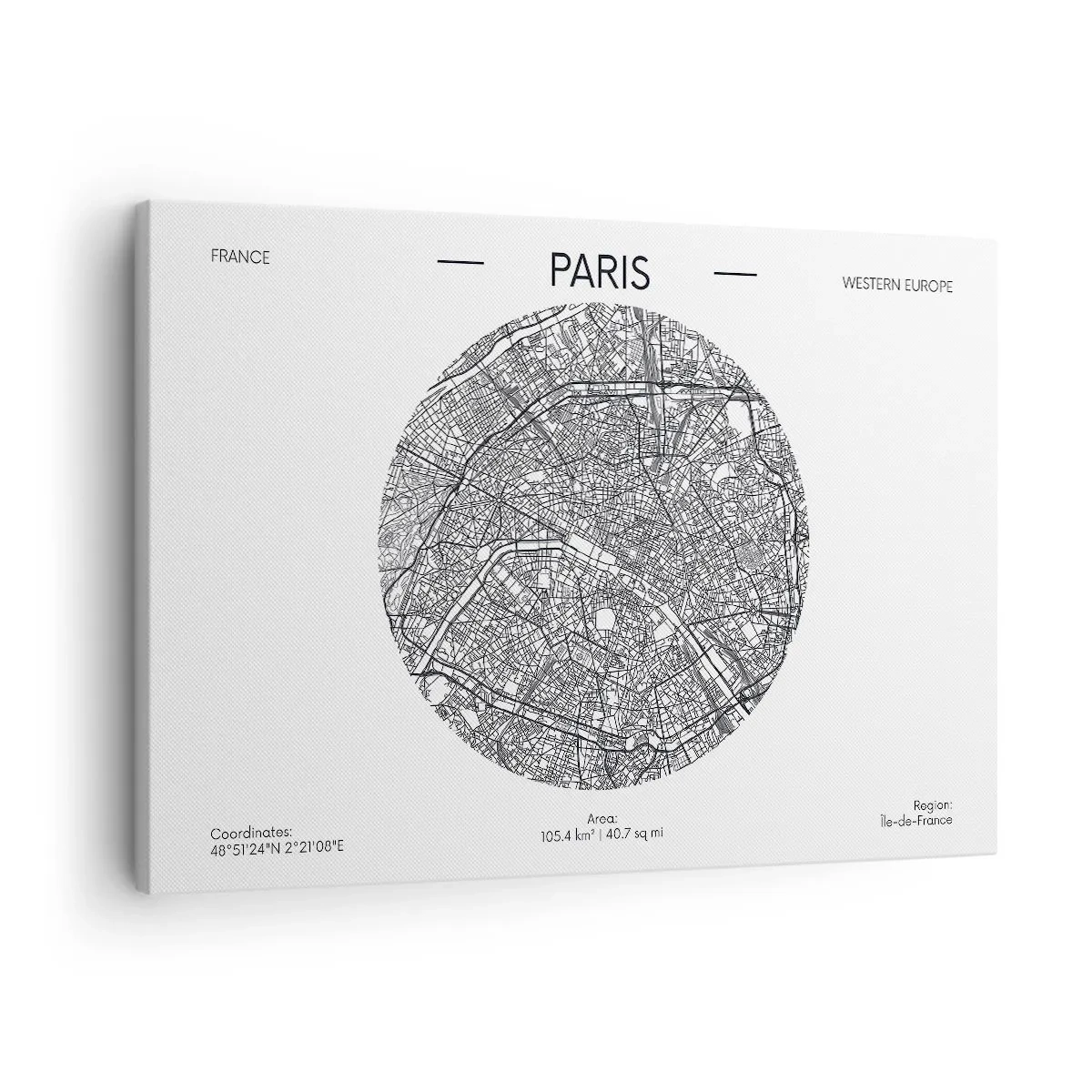Bild auf Leinwand - Leinwandbild - Karte von Paris im minimalistischen Stil - 70x50cm - Anatomie von Paris - Moderne Wanddekoration für Wohnzimmer und Schlafzimmer ARTTOR