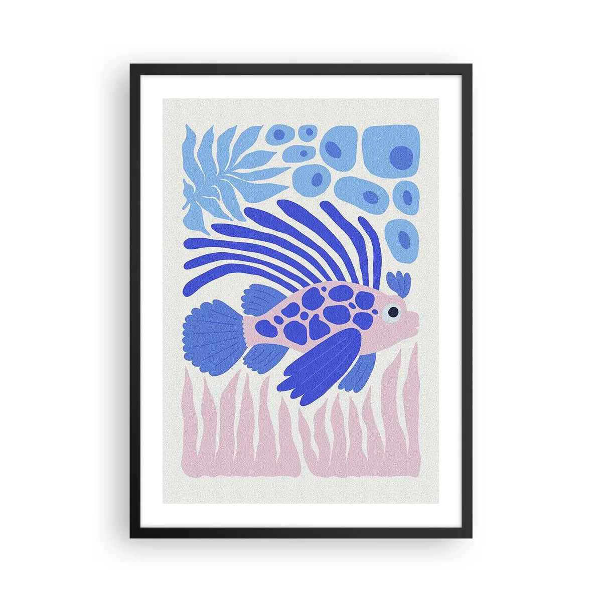 Poster in einem schwarzem Rahmen - Stilisierte exotische Fische in einer Unterwasserkulisse - 50x70cm - In seinem Fahrwasser - Moderne Wanddekoration für Wohnzimmer und Schlafzimmer ARTTOR