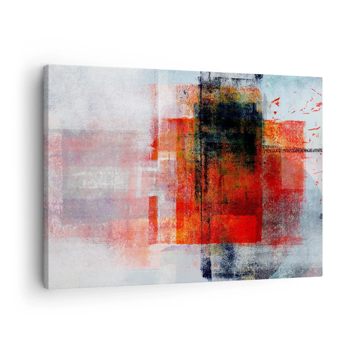 Bild auf Leinwand - Leinwandbild - Abstrakte geometrische Komposition mit roten und orangefarbenen Akzenten - 70x50cm - Komposition leuchtet - Moderne Wanddekoration für Wohnzimmer und Schlafzimmer ARTTOR