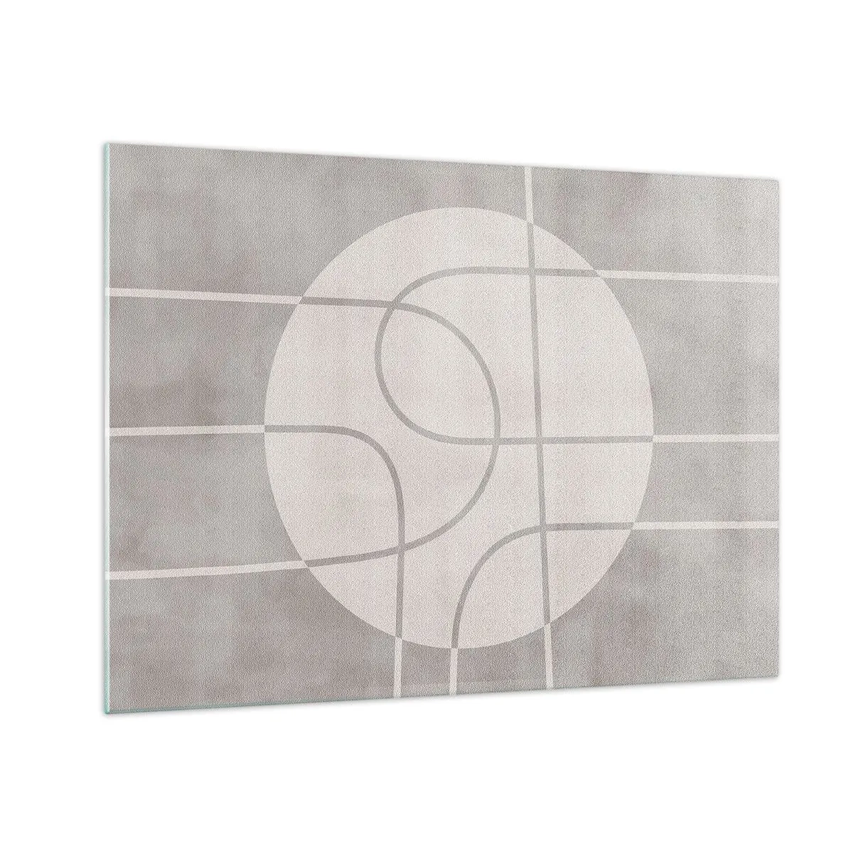 Glasbild - Bild auf glas - Beige Linien und Kreise bilden eine geometrische Komposition - 70x50cm - Kreisförmig und geradeaus - Moderne Wanddekoration für Wohnzimmer und Schlafzimmer ARTTOR