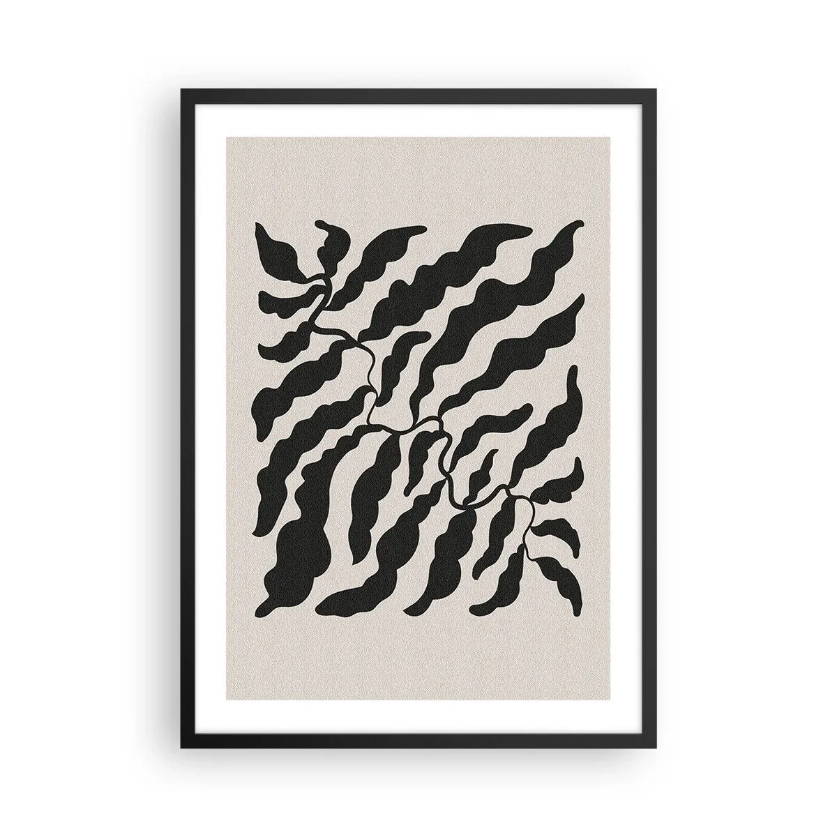 Poster in einem schwarzem Rahmen - Abstrakte Pflanzenkomposition in Schwarz auf beigem Hintergrund - 50x70cm - Natur des Quadrats - Moderne Wanddekoration für Wohnzimmer und Schlafzimmer ARTTOR