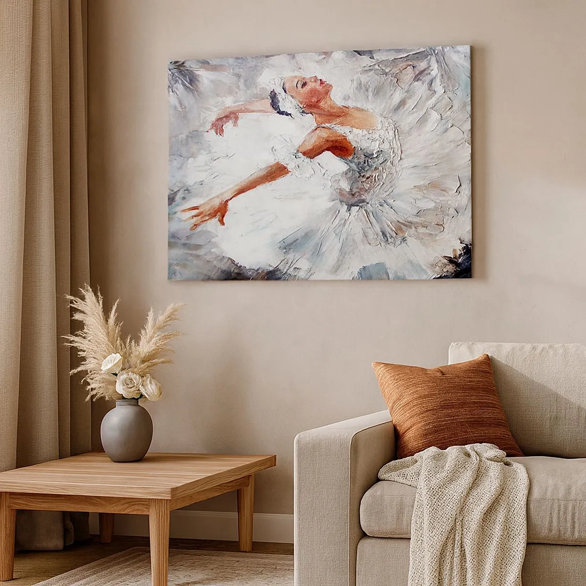 Bild auf Leinwand - Leinwandbild - Eine Ballerina in einem weißen Kleid tanzt - 70x50cm - Zart und leicht wie Tüll - Moderne Wanddekoration für Wohnzimmer und Schlafzimmer ARTTOR