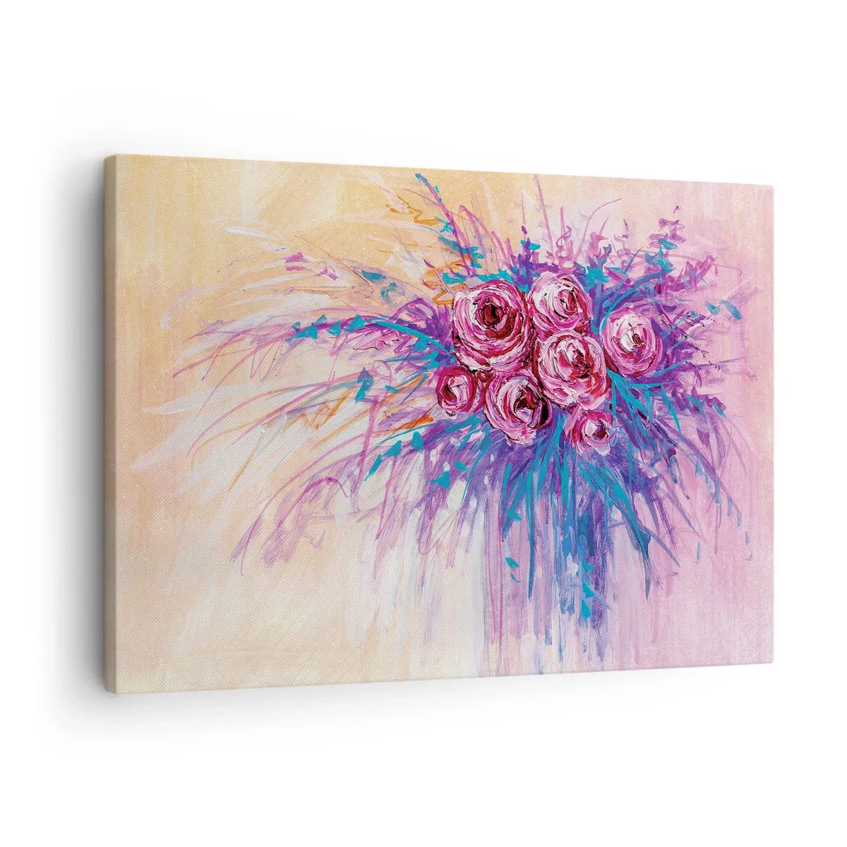 Bild auf Leinwand - Leinwandbild - Ein Strauß Rosen in Pastellfarben - 70x50cm - Rosenbrunnen - Moderne Wanddekoration für Wohnzimmer und Schlafzimmer ARTTOR