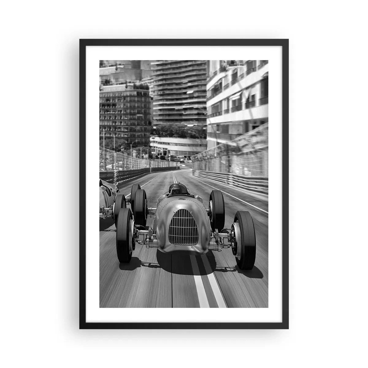 Poster in einem schwarzem Rahmen - Historisches Motorsportrennen in Monte Carlo - 50x70cm - Vor langer Zeit in Monte Carlo - Moderne Wanddekoration für Wohnzimmer und Schlafzimmer ARTTOR