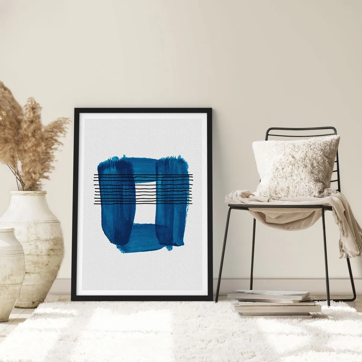 Poster in einem schwarzem Rahmen - Abstrakte Komposition in Blautönen - 50x70cm - Blaue und schwarze Komposition - Moderne Wanddekoration für Wohnzimmer und Schlafzimmer ARTTOR