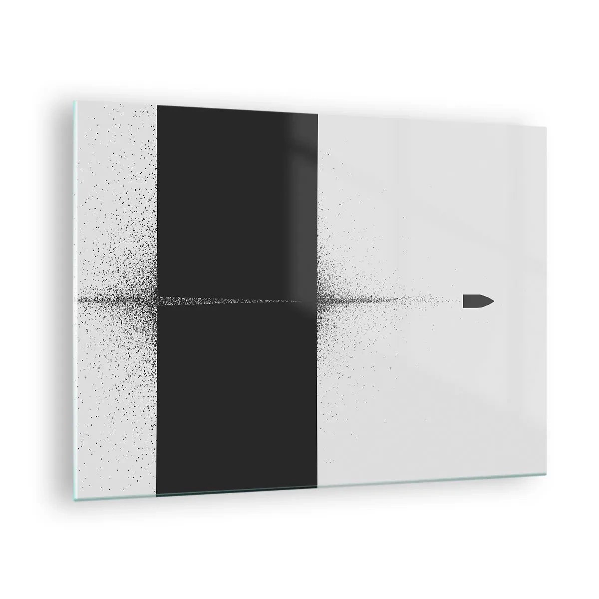 Glasbild - Bild auf glas - Eine abstrakte Komposition aus Schwarz und Weiß mit einer dynamischen Linie - 70x50cm - Direkt zum Ziel - Moderne Wanddekoration für Wohnzimmer und Schlafzimmer ARTTOR