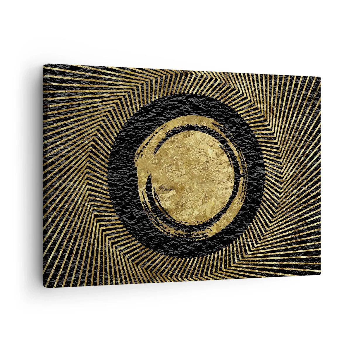 Bild auf Leinwand - Leinwandbild - Geometrische Komposition in Schwarz und Gold mit Strahlen - 70x50cm - Glamour-Komposition - Moderne Wanddekoration für Wohnzimmer und Schlafzimmer ARTTOR