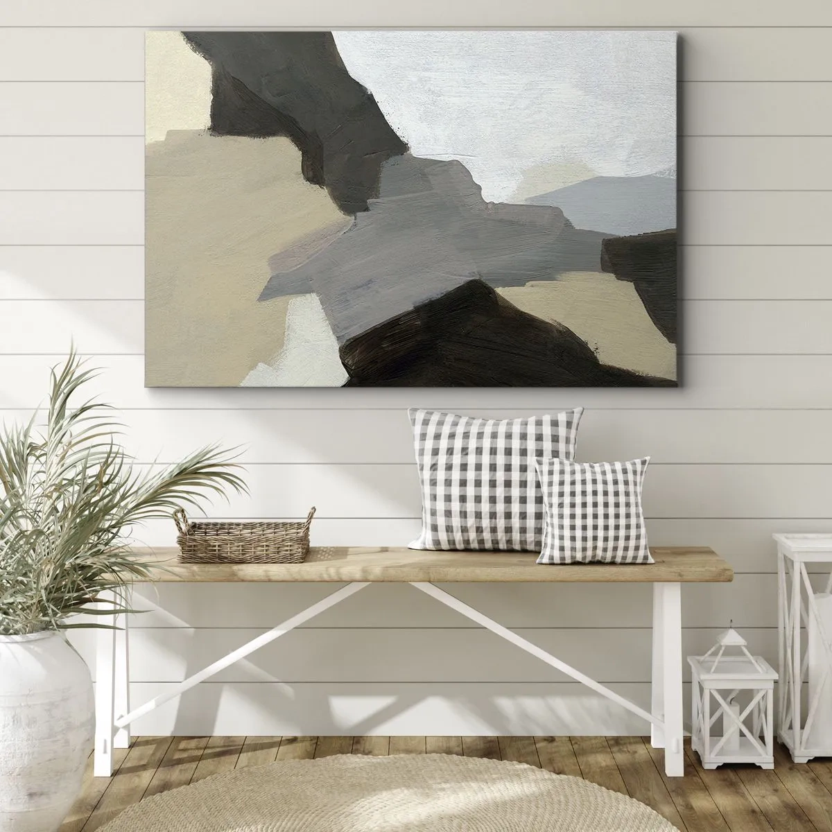 Bild auf Leinwand - Leinwandbild - Abstrakte Formen in Beige-, Braun- und Grautönen - 70x50cm - Abstraktion: Scheideweg des Graus - Moderne Wanddekoration für Wohnzimmer und Schlafzimmer ARTTOR