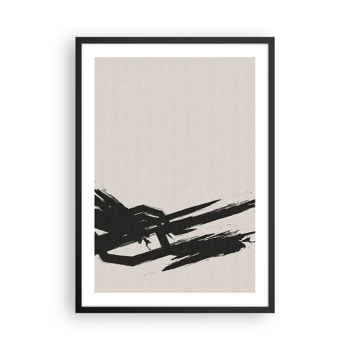 Poster in einem schwarzem Rahmen - Dynamische Abstraktion mit einem Pinselstrich in Schwarz - 50x70cm - Unaufhaltsamer Trieb - Moderne Wanddekoration für Wohnzimmer und Schlafzimmer ARTTOR