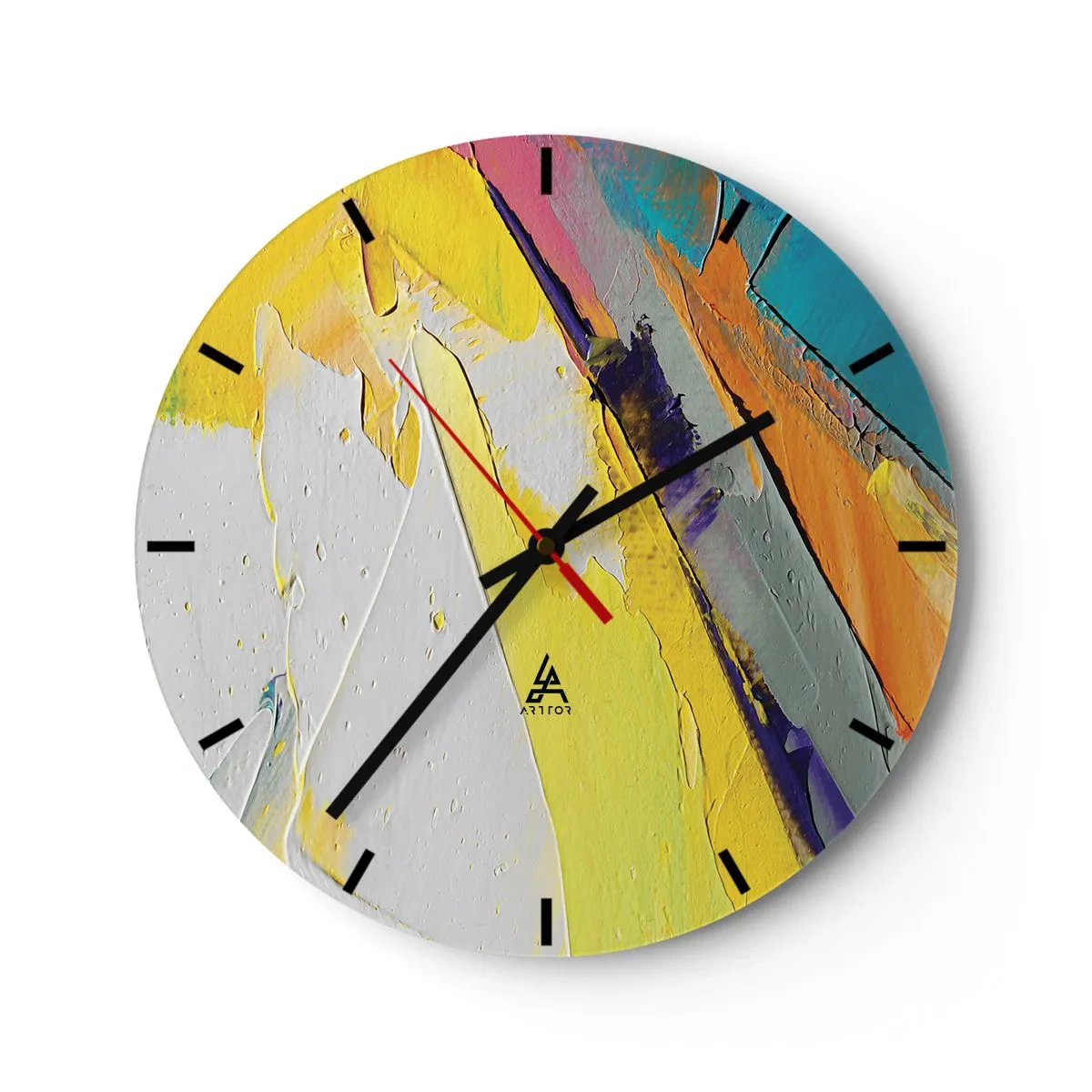 Wanduhr - Glasuhr - Bunte Abstraktion mit einer Dominanz von Gelb, Weiß und Blau - 30x30cm - Die Anatomie des Lichts - Moderne Wanddekoration für Wohnzimmer, Küche und Schlafzimmer ARTTOR