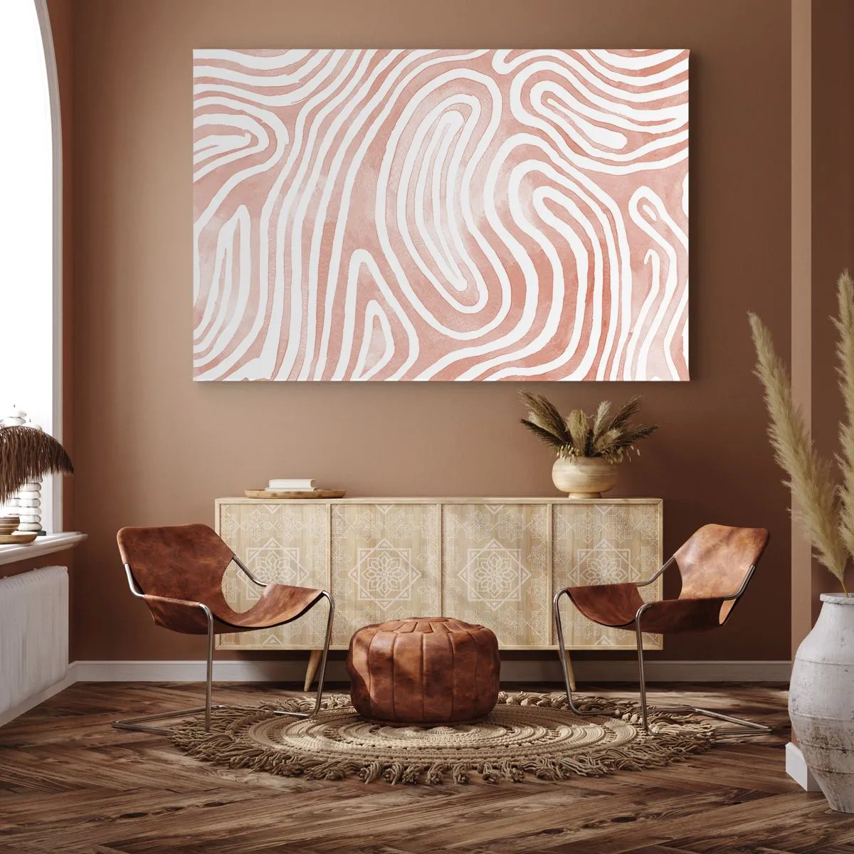 Bild auf Leinwand - Leinwandbild - Abstraktes Muster in Rosa- und Weißtönen - 70x50cm - Im Korallenlabyrinth - Moderne Wanddekoration für Wohnzimmer und Schlafzimmer ARTTOR
