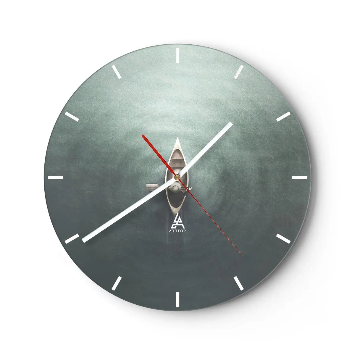 Wanduhr - Glasuhr - Ein Boot auf einer ruhigen Wasseroberfläche aus der Vogelperspektive - 30x30cm - Durch den Mondsee - Moderne Wanddekoration für Wohnzimmer, Küche und Schlafzimmer ARTTOR