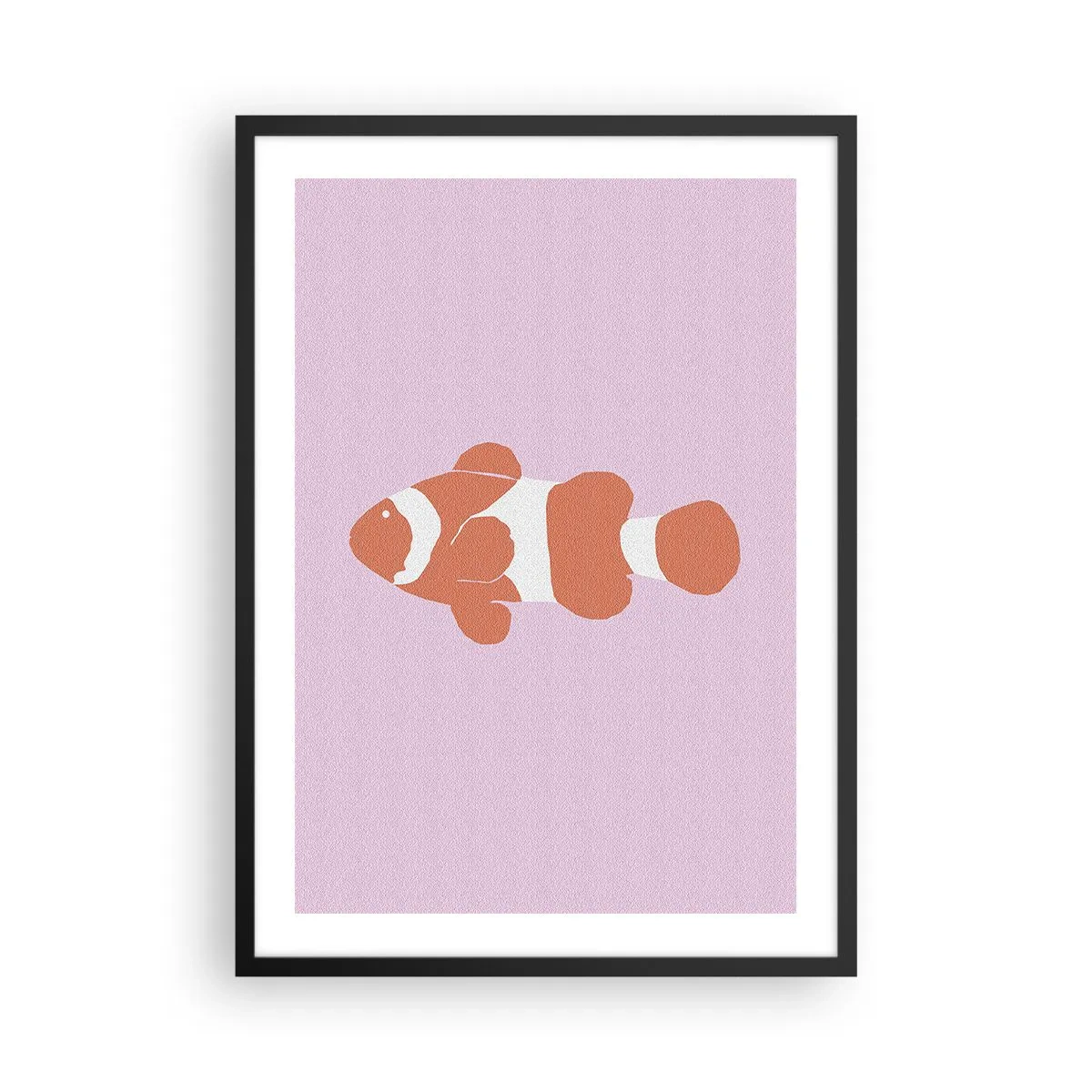 Poster in einem schwarzem Rahmen - Orangefarbener Clownfisch auf violettem Hintergrund - 50x70cm - In Koralle an Gesicht und Schwanz - Moderne Wanddekoration für Wohnzimmer und Schlafzimmer ARTTOR