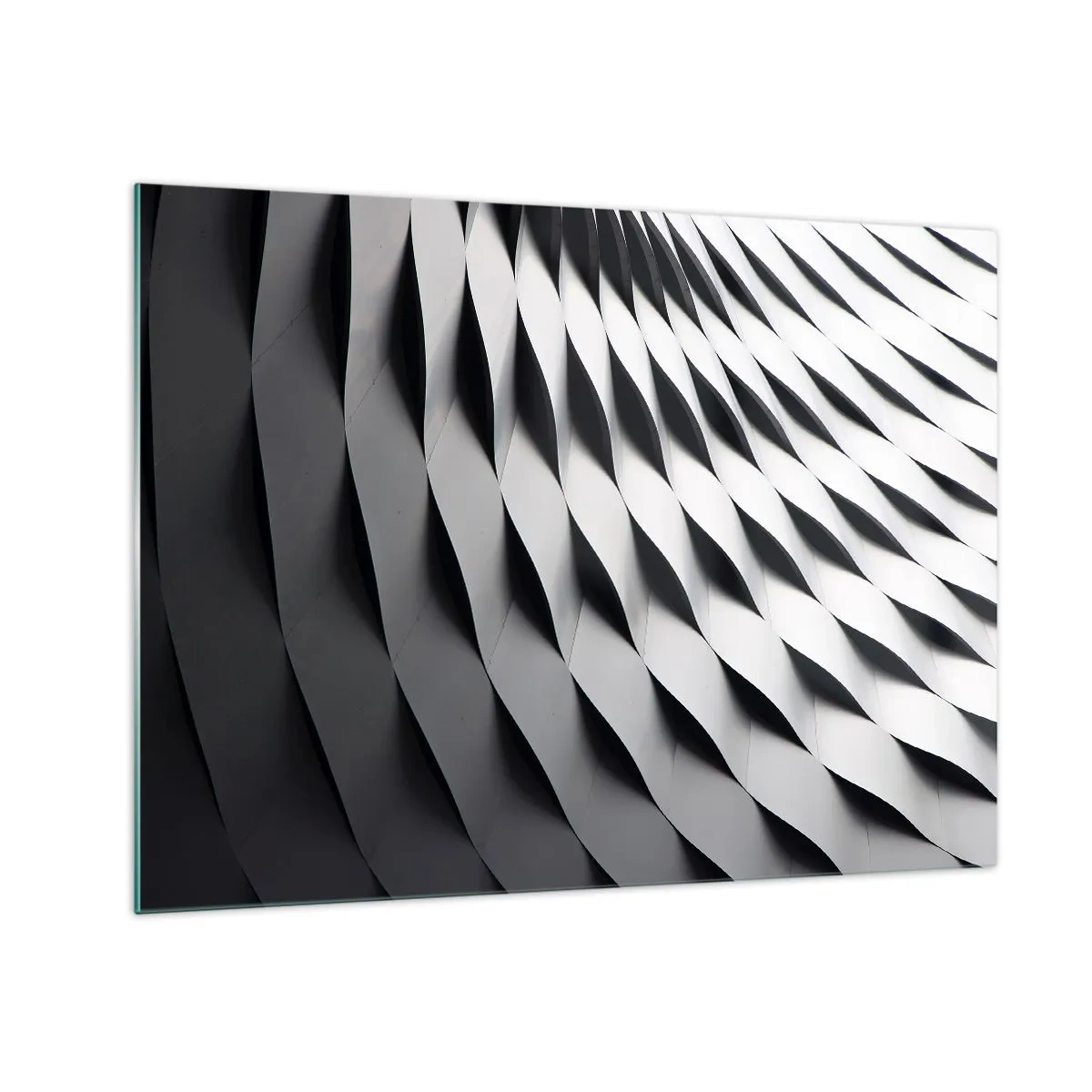 Glasbild - Bild auf glas - Eine abstrakte schwarz-weiße Struktur, die an wellenförmige Formen erinnert. - 70x50cm - Auf der Oberfläche der Wellen - Moderne Wanddekoration für Wohnzimmer und Schlafzimmer ARTTOR