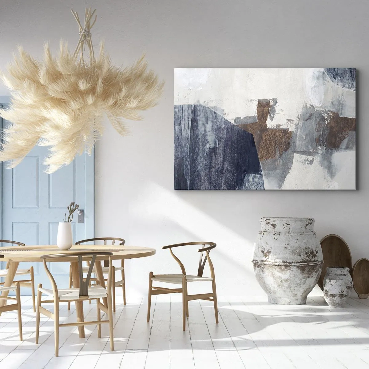 Bild auf Leinwand - Leinwandbild - Abstrakte Formen in Blau- und Brauntönen - 70x50cm - Blaue und braune Formen - Moderne Wanddekoration für Wohnzimmer und Schlafzimmer ARTTOR