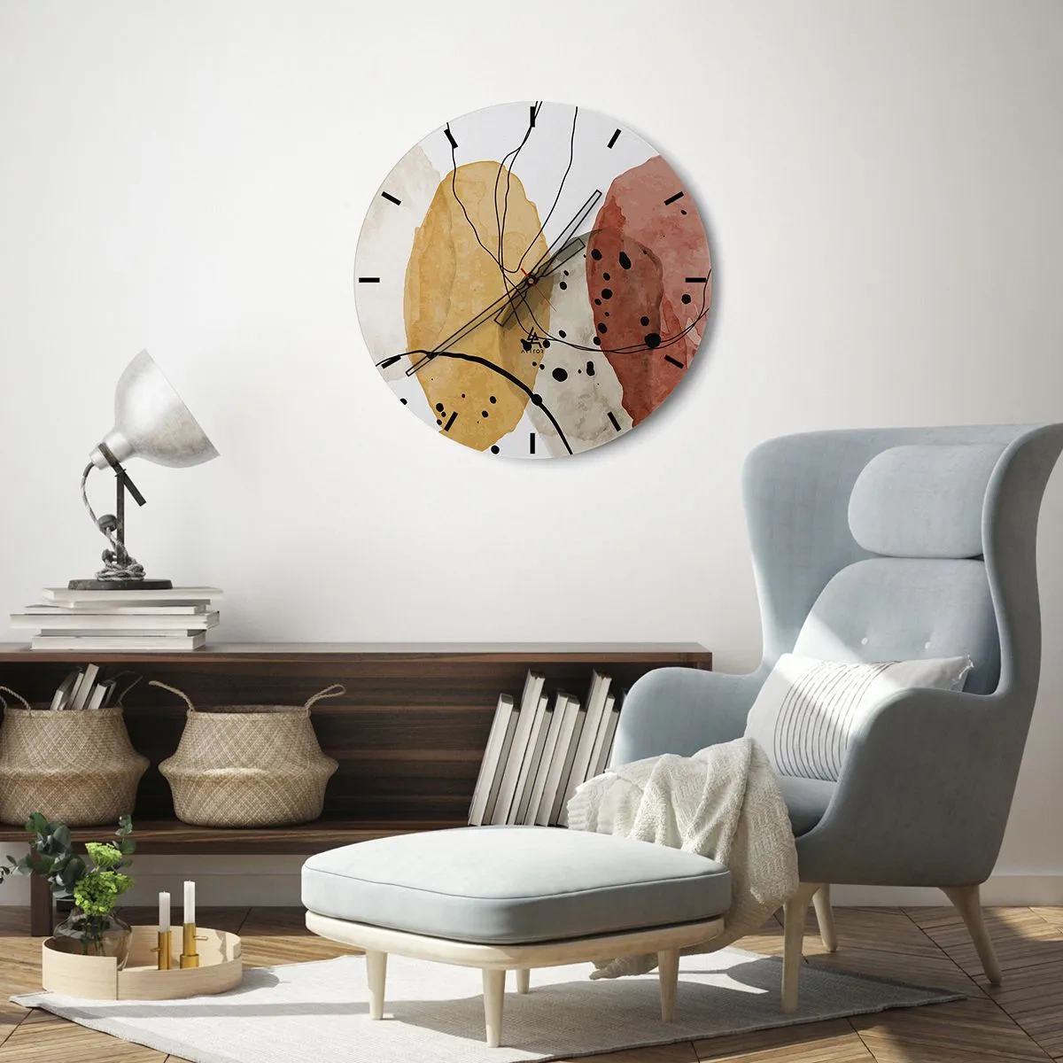 Wanduhr - Glasuhr - Abstrakte bunte Formen mit schwarzen Linien und Punkten - 30x30cm - Wie leichte, transparente Luft - Moderne Wanddekoration für Wohnzimmer, Küche und Schlafzimmer ARTTOR