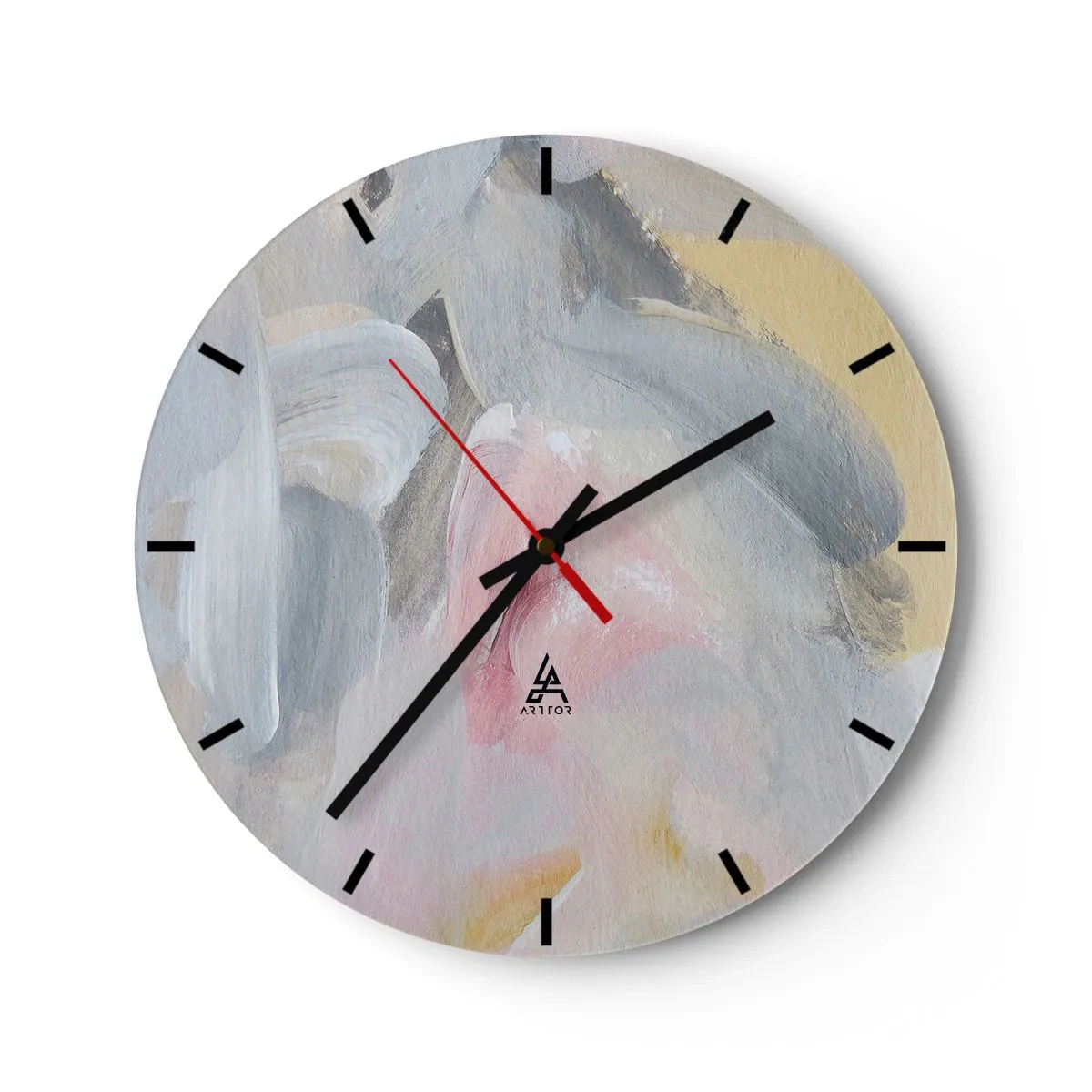 Wanduhr - Glasuhr - Abstrakte Pastellflecken in Rosa- und Grautönen - 30x30cm - In einer Pastellwelt - Moderne Wanddekoration für Wohnzimmer, Küche und Schlafzimmer ARTTOR