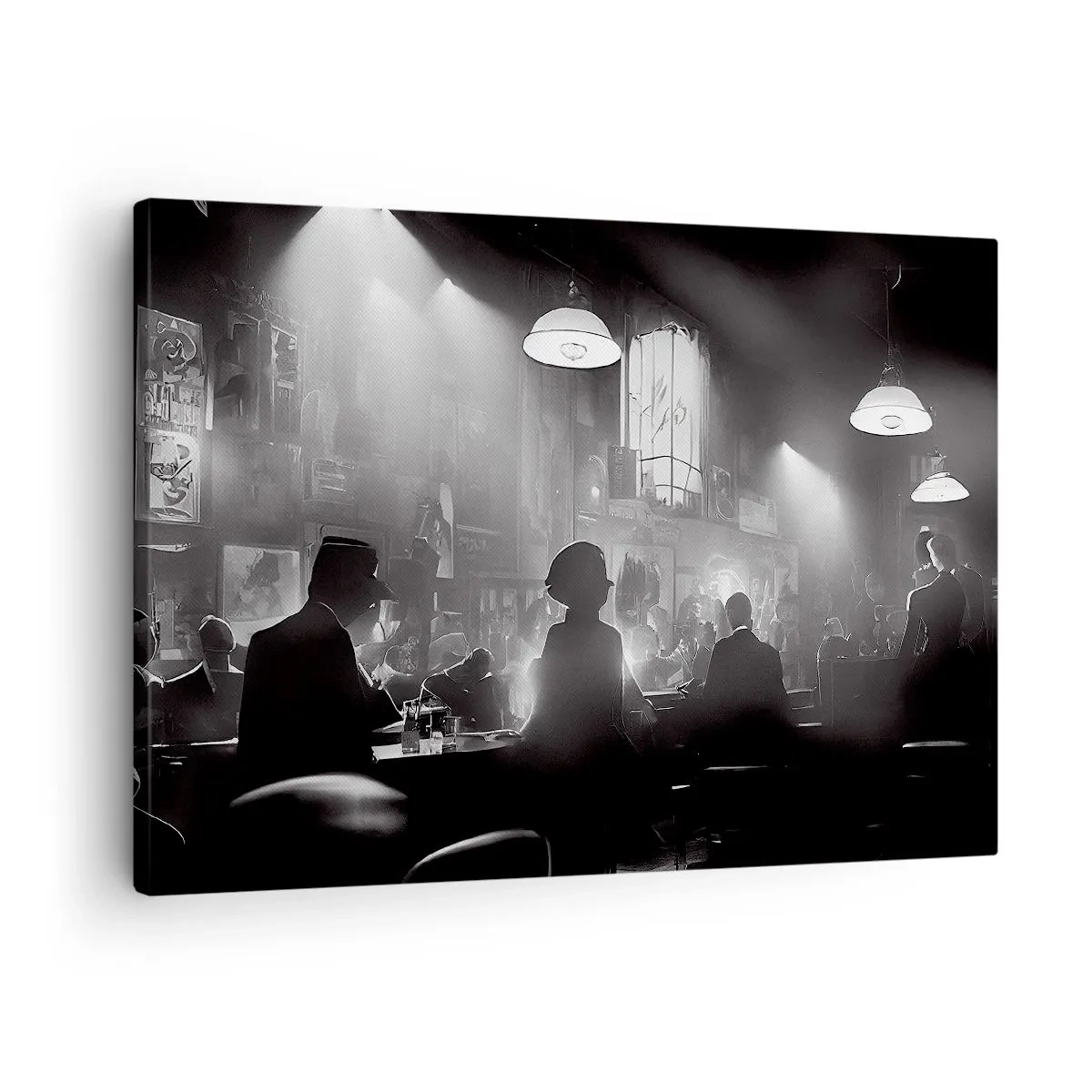 Bild auf Leinwand - Leinwandbild - Schwarz-weiße Jazz-Nachtclubszene - 70x50cm - In Jazz-Atmosphäre - Moderne Wanddekoration für Wohnzimmer und Schlafzimmer ARTTOR