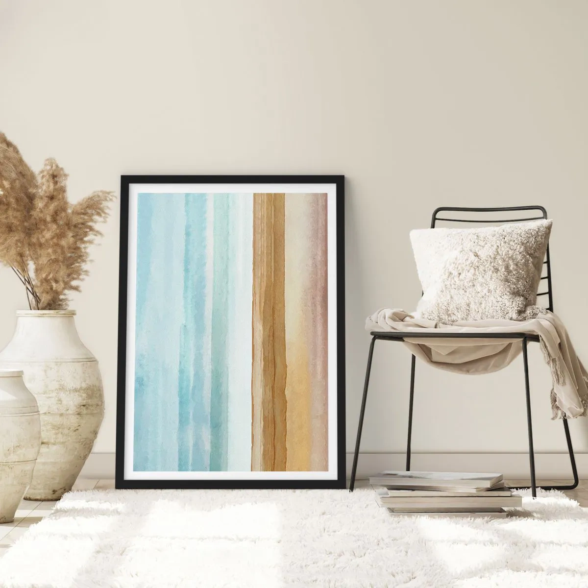 Poster in einem schwarzem Rahmen - Eine minimalistische Landschaft in Pastelltönen - 50x70cm - Trost - Moderne Wanddekoration für Wohnzimmer und Schlafzimmer ARTTOR