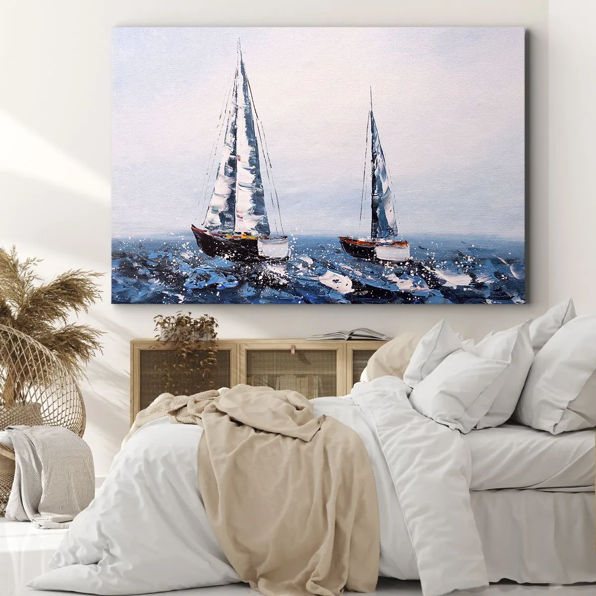 Bild auf Leinwand - Leinwandbild - Segelboote auf stürmischer See in malerischer Komposition - 70x50cm - Bruderschaft des Windes - Moderne Wanddekoration für Wohnzimmer und Schlafzimmer ARTTOR